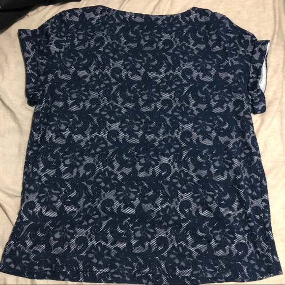 Alfred Sung Navy Lace Floral Round Neck Tee - Picture 3 of 7